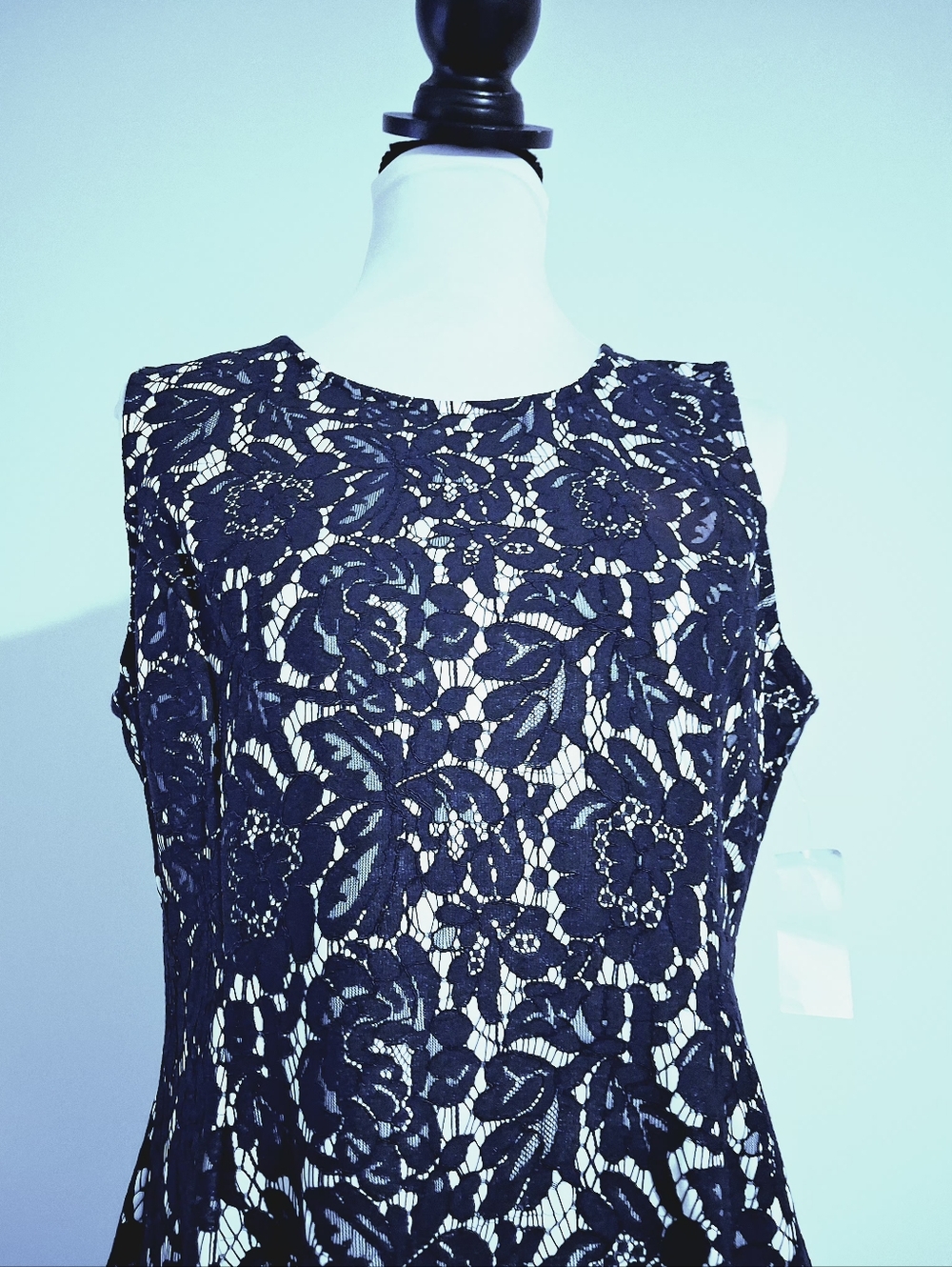 Mother Of The Groom Navy Lace Midi Dress with Ivory Underlay Size 14
